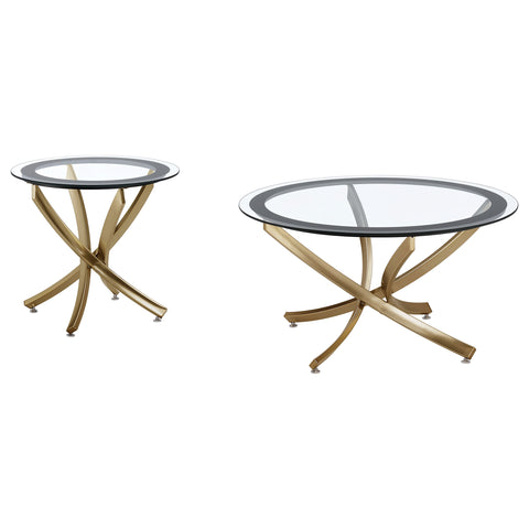 Marina 2-piece Round Glass Top Coffee Table Set BrassRose Brass