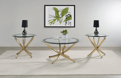 Cambria 3-piece Round Coffee and End Table Set Rose Brass