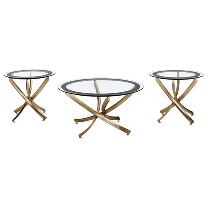 Cambria 3-piece Round Coffee and End Table Set Rose Brass