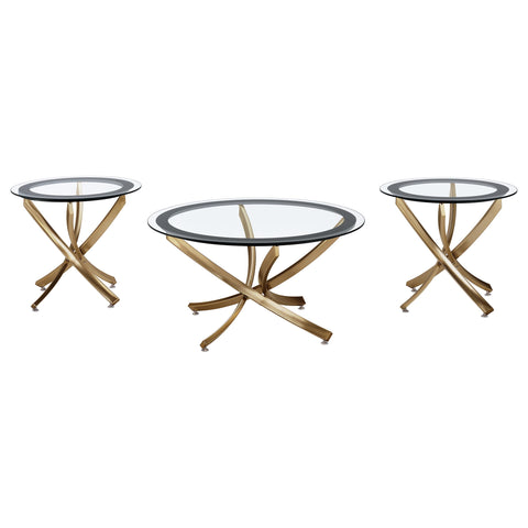 Cambria 3-piece Round Coffee and End Table Set Rose Brass