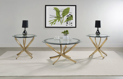 Marina 3-piece Round Glass Top Coffee Table Set BrassRose Brass