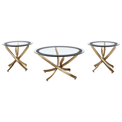 Marina 3-piece Round Glass Top Coffee Table Set BrassRose Brass