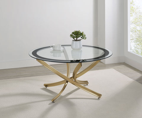 Marina Round Glass Top Coffee Table Metal Base BrassRose Brass