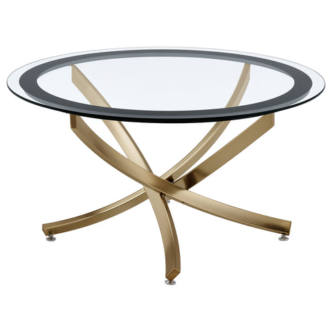 Marina Round Glass Top Coffee Table Metal Base BrassRose Brass