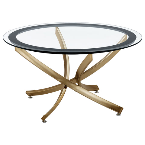 Marina Round Glass Top Coffee Table Metal Base BrassRose Brass