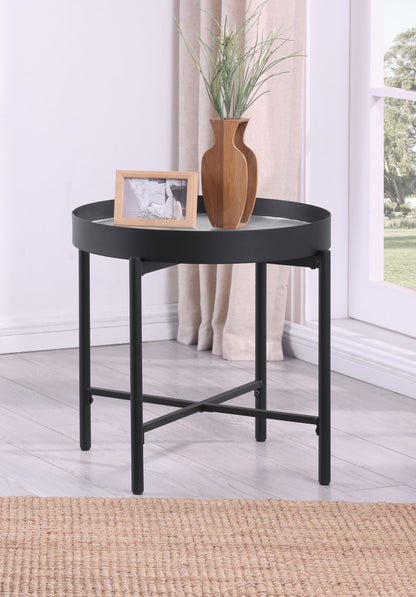 Seraphina Round End Side Table with Recessed Top Sandy Black