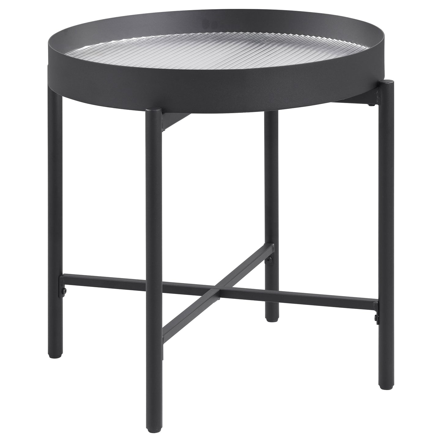seraphina round end side table with recessed top sandy black