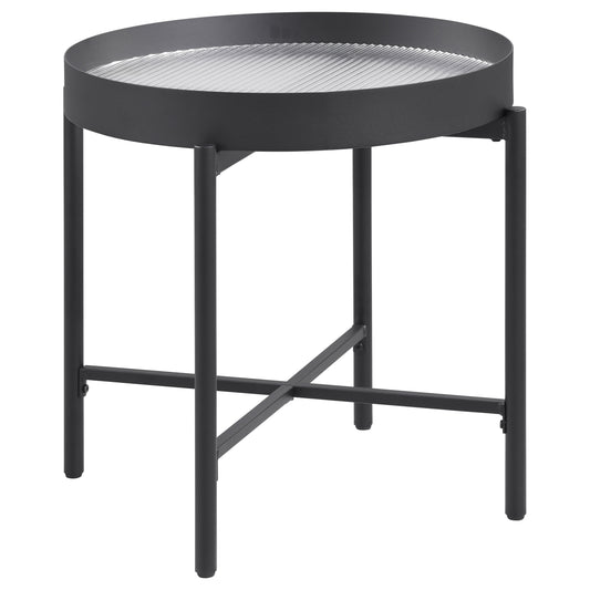Seraphina Round End Side Table with Recessed Top Sandy Black
