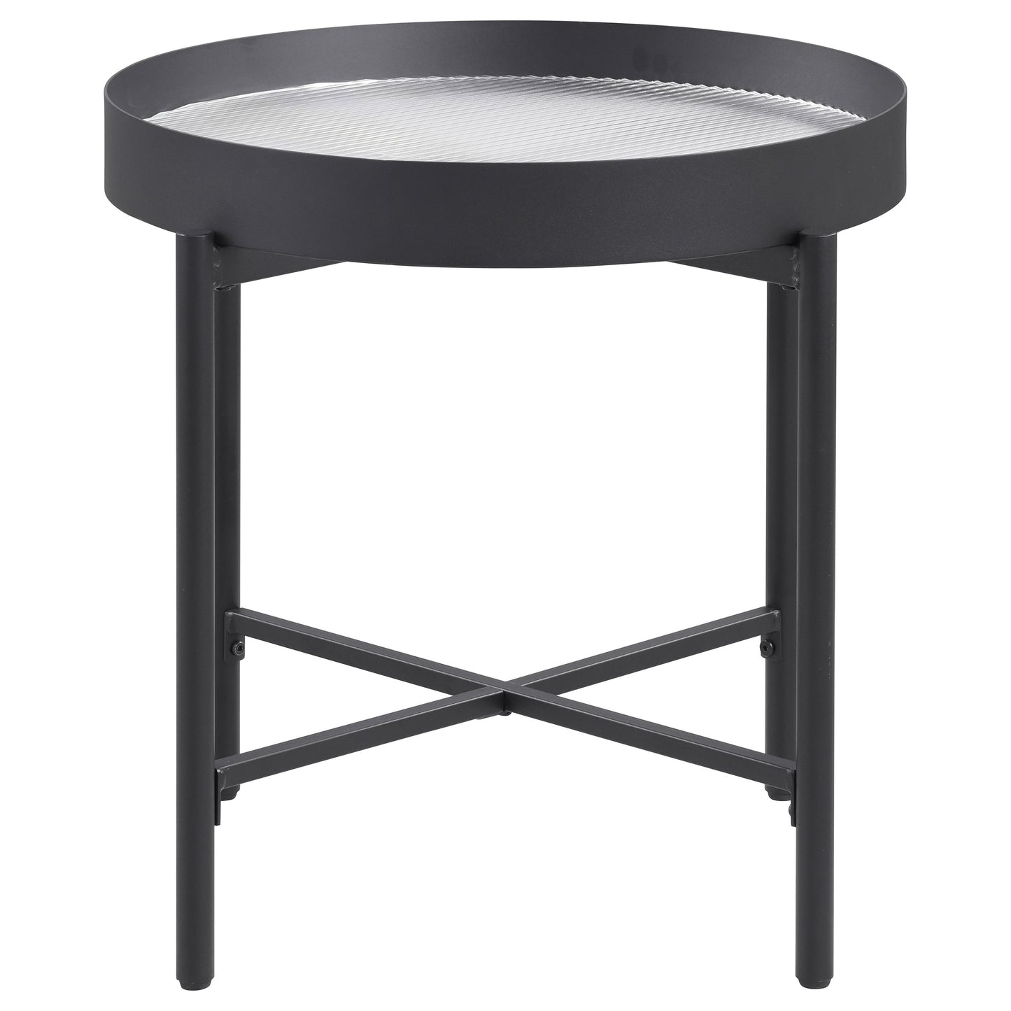 seraphina round end side table with recessed top sandy black