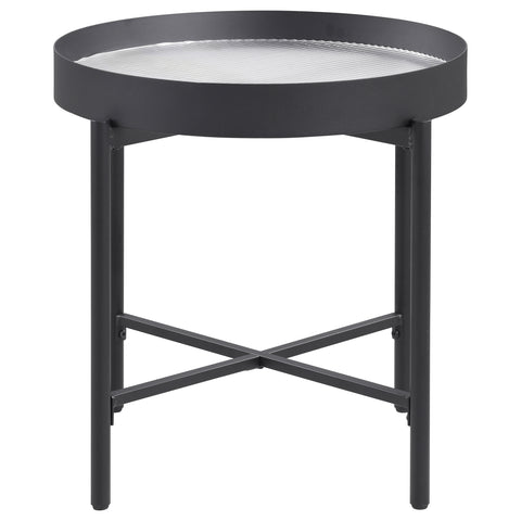 Seraphina Round End Side Table with Recessed Top Sandy Black