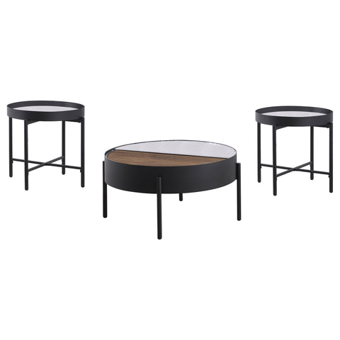 Seraphina 3-piece Round Coffee and End Table Set Sandy Black