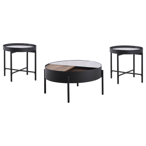 Seraphina 3-piece Round Coffee and End Table Set Sandy Black