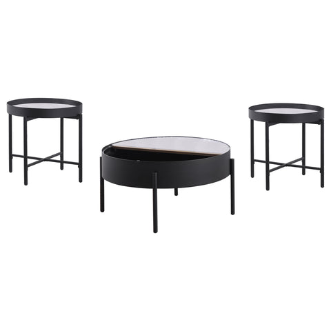Seraphina 3-piece Round Coffee and End Table Set Sandy Black