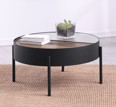 Seraphina Round Coffee Table with Hidden Storage Sandy Black