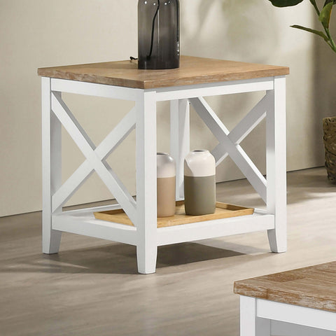 Ingrid Square Wood End Table With Shelf Brown and WhiteWhite