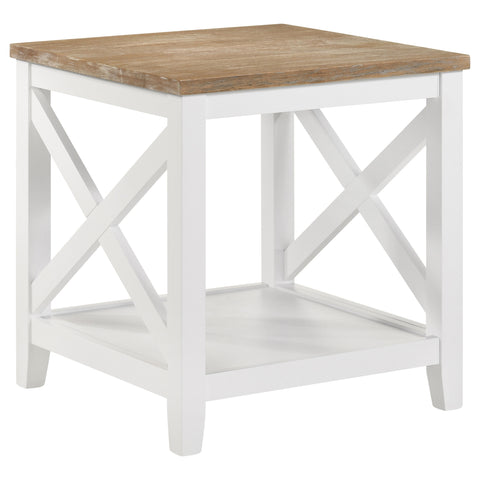 Ingrid Square Wood End Table With Shelf Brown and WhiteWhite