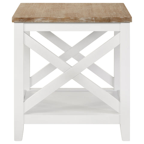 Ingrid Square Wood End Table With Shelf Brown and WhiteWhite
