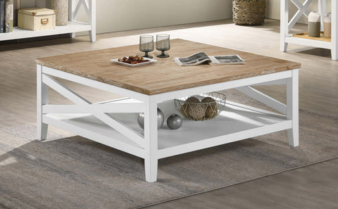 Ingrid Square Wood Coffee Table With Shelf Brown and WhiteWhite