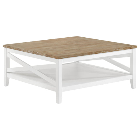 Ingrid Square Wood Coffee Table With Shelf Brown and WhiteWhite