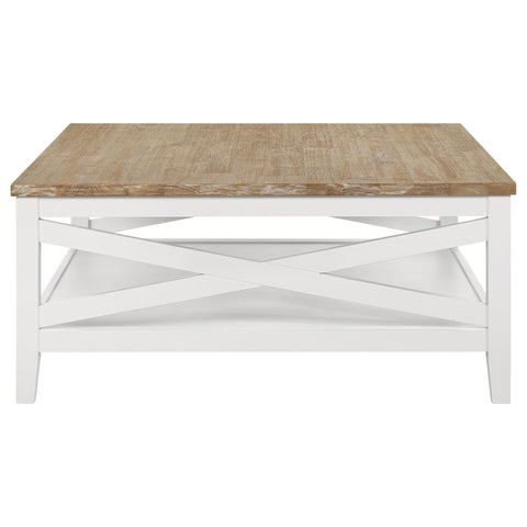 Ingrid Square Wood Coffee Table With Shelf Brown and WhiteWhite