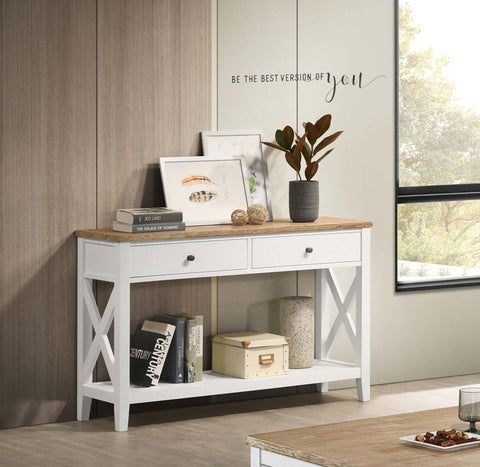 Ingrid 2-drawer Wood Entryway Console Table Brown and WhiteWhite