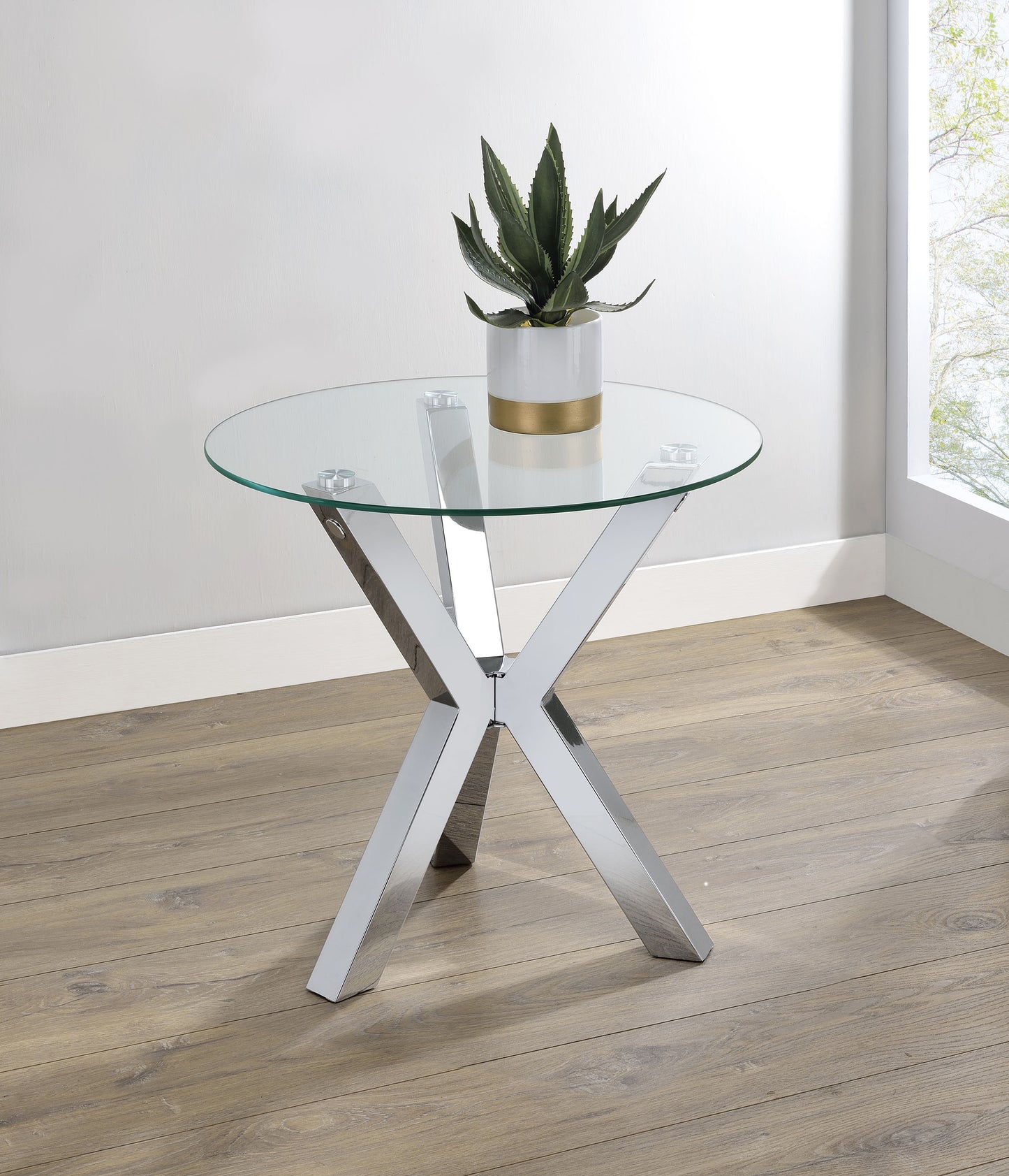 toga round tempered glass top end side table chrome