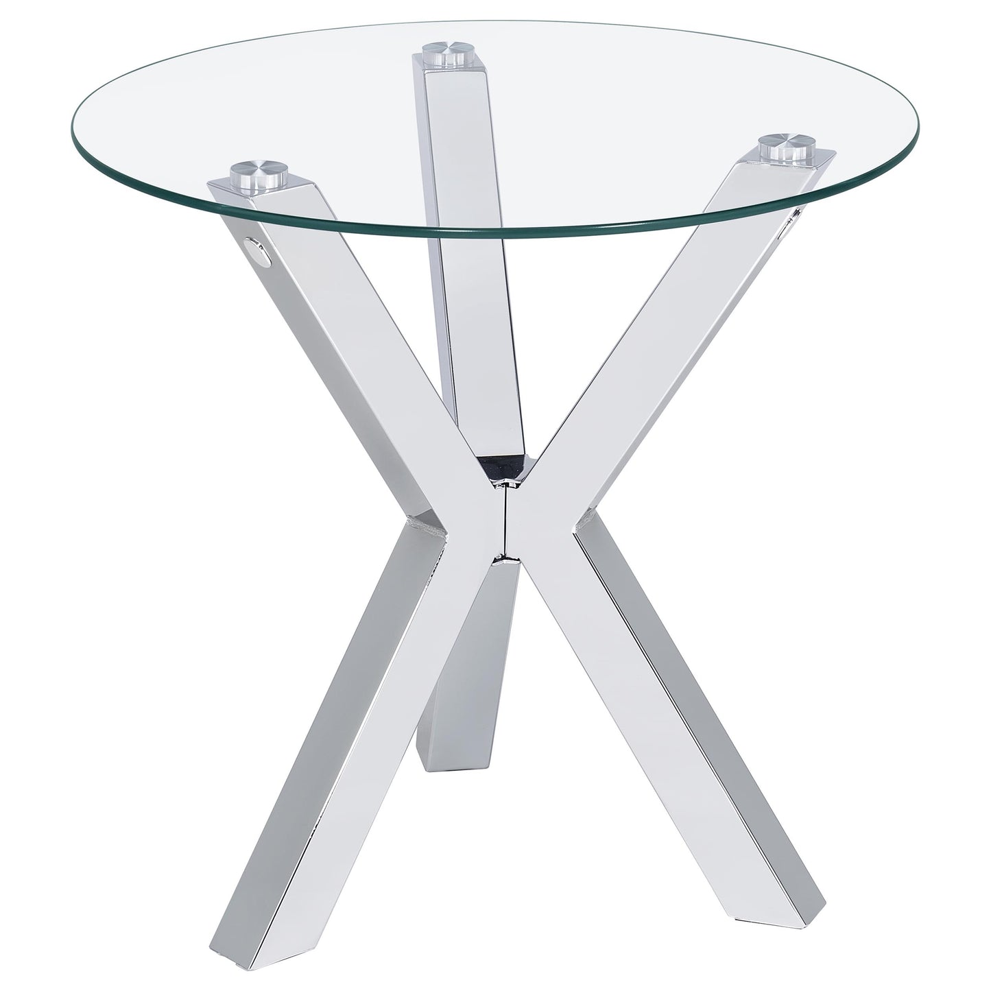 toga round tempered glass top end side table chrome