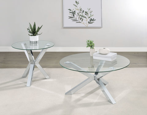 Toga 2-piece Round Coffee and End Table Set Chrome
