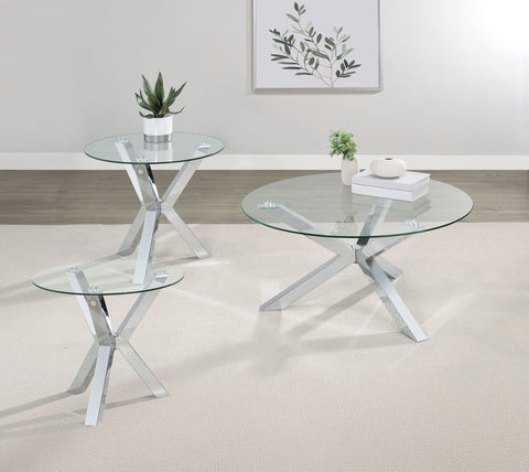 Toga 3-piece Round Coffee and End Table Set Chrome