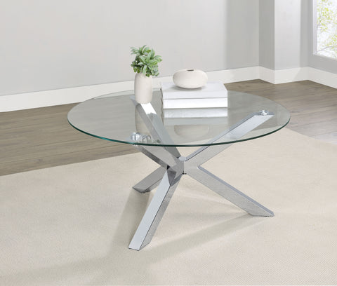 Toga Round Tempered Glass Top Cocktail Coffee Table Chrome