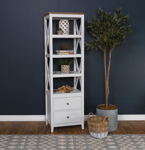 Ingrid 4-shelf Wood Media Tower with Drawers Brown and WhiteWhite