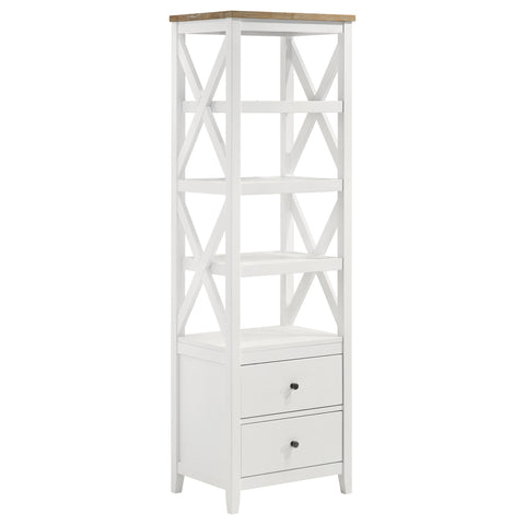 Ingrid 4-shelf Wood Media Tower with Drawers Brown and WhiteWhite