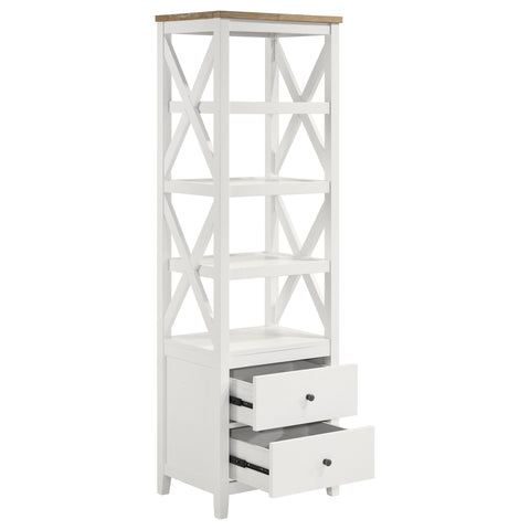 Ingrid 4-shelf Wood Media Tower with Drawers Brown and WhiteWhite