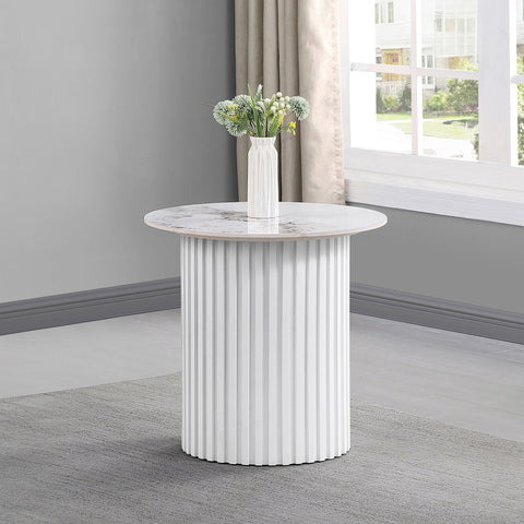 Avon Round Sintered Stone End Table White Faux MarbleWhite Faux Marble