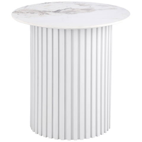 Avon Round Sintered Stone End Table White Faux MarbleWhite Faux Marble
