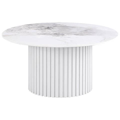 Avon Round Sintered Stone Coffee Table White Faux MarbleWhite Faux Marble