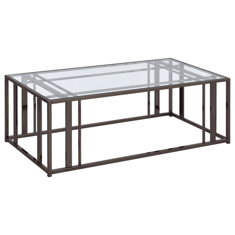 Evanna Rectangular Glass Top Coffee Table Black NickelBlack Nickel