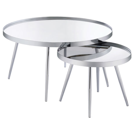 Nakia 2-Piece Round Mirror Top Nesting Coffee Table ChromeChrome