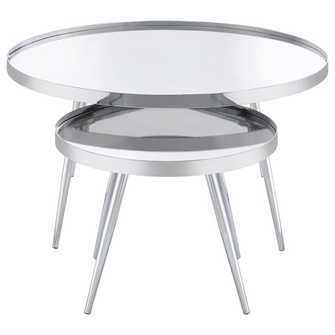 Nakia 2-Piece Round Mirror Top Nesting Coffee Table ChromeChrome