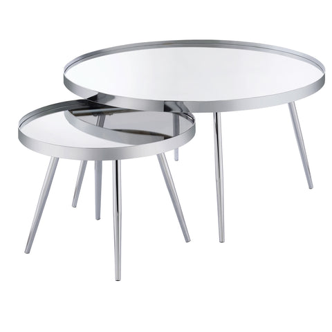 Nakia 2-Piece Round Mirror Top Nesting Coffee Table ChromeChrome
