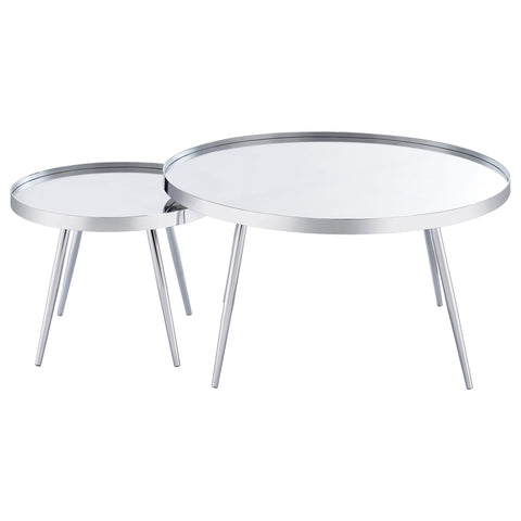 Nakia 2-Piece Round Mirror Top Nesting Coffee Table ChromeChrome