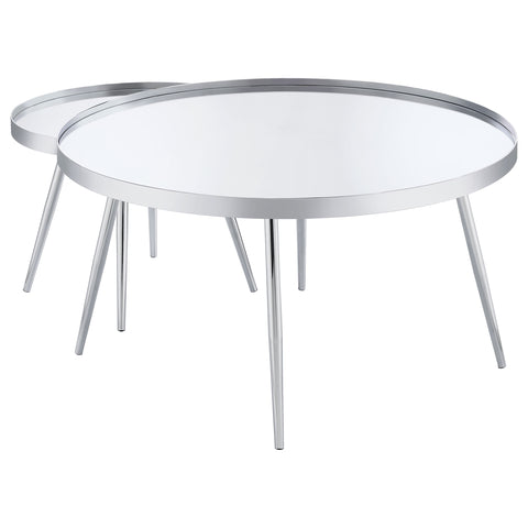 Nakia 2-Piece Round Mirror Top Nesting Coffee Table ChromeChrome