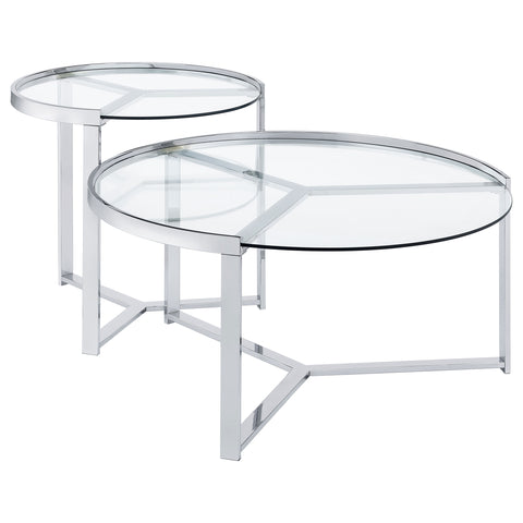 Brenda 2-Piece Round Glass Top Nesting Coffee Table ChromeChrome