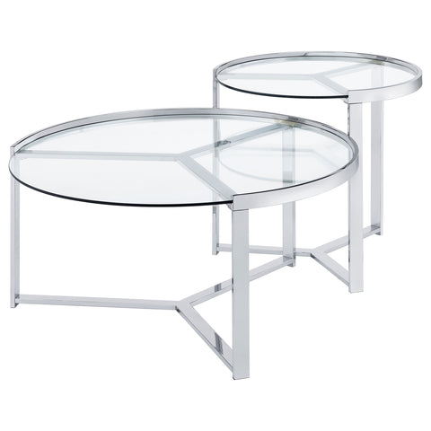 Brenda 2-Piece Round Glass Top Nesting Coffee Table ChromeChrome
