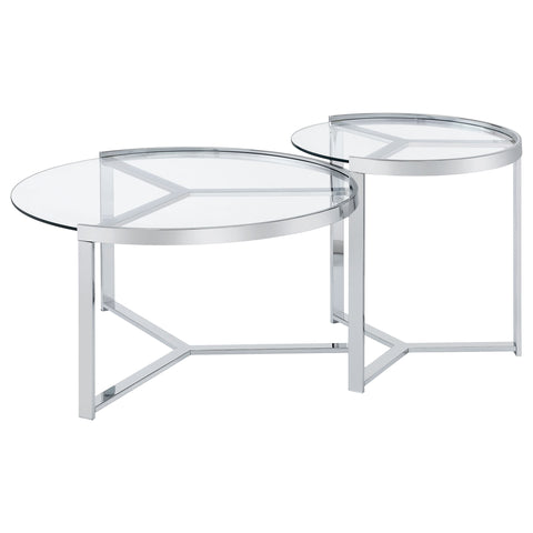 Brenda 2-Piece Round Glass Top Nesting Coffee Table ChromeChrome