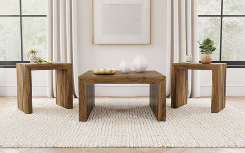 Gillian 3-piece Solid Wood Coffee and End Table Set Auburn