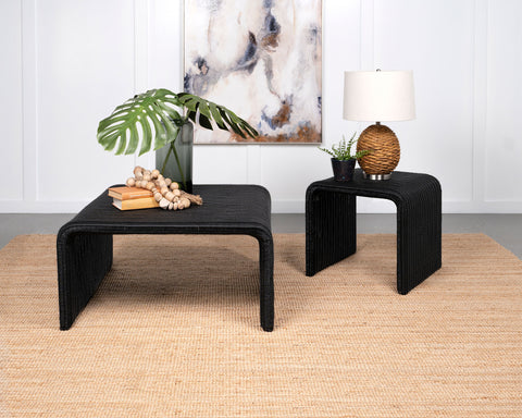 Cara 2-piece Rattan Coffee and End Table Set Black