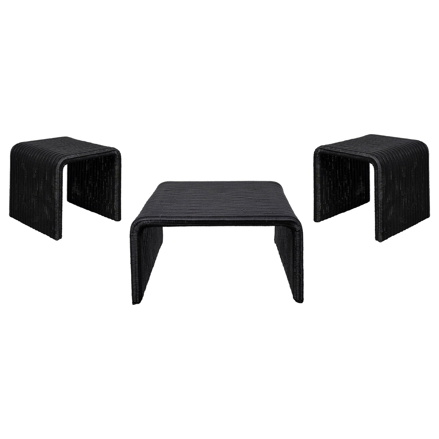 cara 3-piece rattan coffee and end table set black