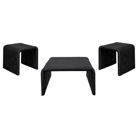 Cara 3-piece Rattan Coffee and End Table Set Black