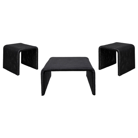Cara 3-piece Rattan Coffee and End Table Set Black